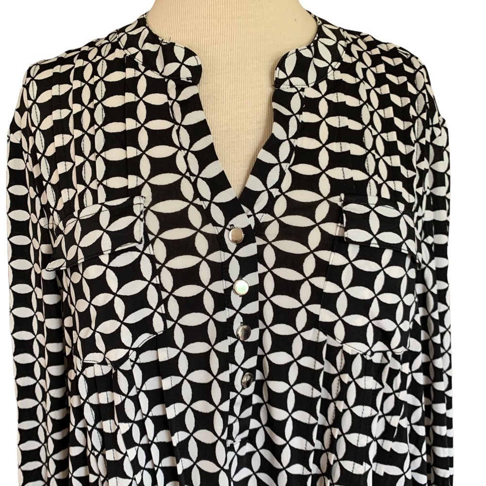 COCOMO Large 3/4 sleeve black white women’s Pintuck Blouse top shirt - Picture 8 of 14